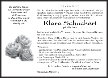 Traueranzeige von Klara Schuchert von Südthüringer Presse