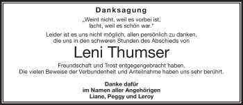 Traueranzeige von Leni Thumser von Frankenpost