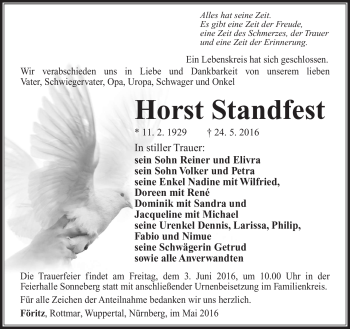 Traueranzeige von Horst Standfest von Südthüringer Presse