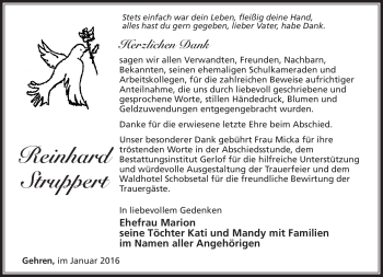 Traueranzeige von Reinhard Struppert von Südthüringer Presse