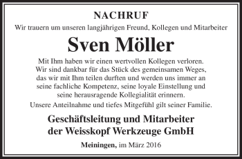 Traueranzeige von Sven Möller von Südthüringer Presse