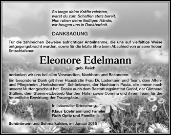 Traueranzeige von Eleonore Edelmann von Südthüringer Presse