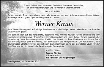 Traueranzeige von Werner Kraus von Südthüringer Presse