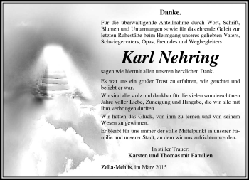 Traueranzeige von Karl Nehring von Südthüringer Presse