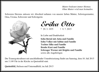 Traueranzeige von Erika Otto von Südthüringer Presse