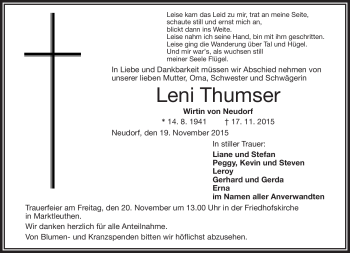 Traueranzeige von Leni Thumser von Frankenpost