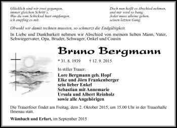 Traueranzeige von Bruno Bergmann von Südthüringer Presse