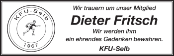 Traueranzeige von Dieter Frisch von Frankenpost