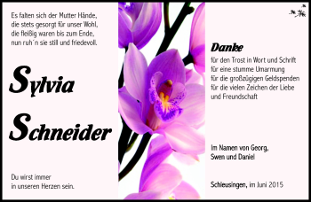Traueranzeige von Sylvia Schneider von Südthüringer Presse