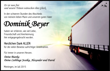 Traueranzeige von Dominik Beyer von Südthüringer Presse