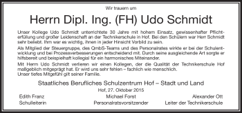 Traueranzeige von Udo Schmidt von Frankenpost