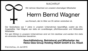 Traueranzeige von Bernd Wagner von Neue Presse Coburg