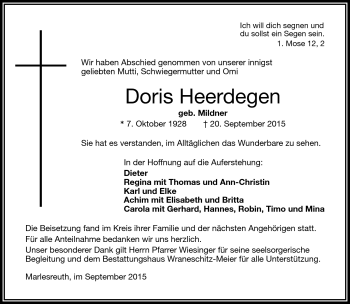 Traueranzeige von Doris Heerdegen von Frankenpost