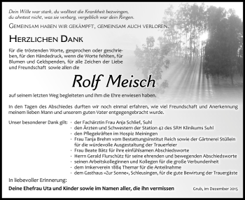 Traueranzeige von Rolf Meisch von Südthüringer Presse