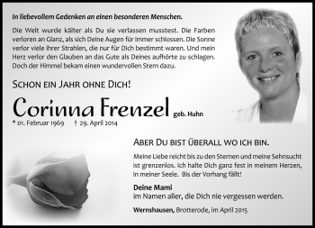 Traueranzeige von Corinna Frenzel von Südthüringer Presse