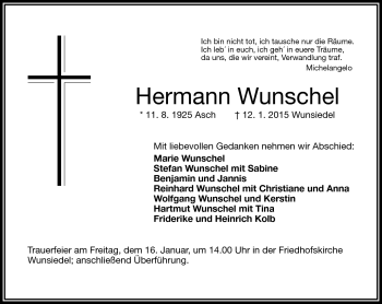 Traueranzeige von Hermann Wunschel von Frankenpost