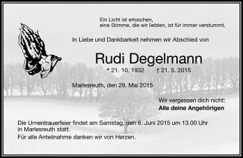 Traueranzeige von Rudi Degelmann von Frankenpost