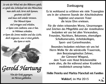 Traueranzeige von Gerold Hartung von Südthüringer Presse