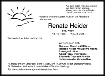 Traueranzeige von Renate Heider von Frankenpost