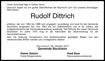 Traueranzeige von Rudolf Dittrich von Neue Presse Coburg