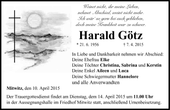Traueranzeige von Harald Götz von Neue Presse Coburg