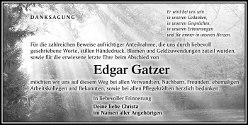 Traueranzeige von Edgar Gatzer von Südthüringer Presse
