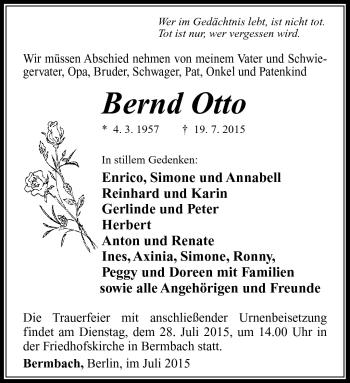 Traueranzeige von Bernd Otto von Südthüringer Presse