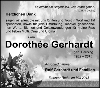 Traueranzeige von Dorothee Gerhardt von Südthüringer Presse
