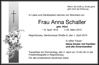 Traueranzeige von Anna Schaller von Frankenpost