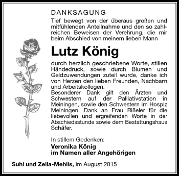 Traueranzeige von Lutz König von Südthüringer Presse