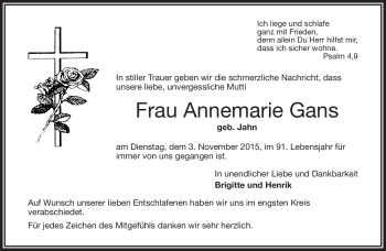 Traueranzeige von Annemarie Gans von Frankenpost