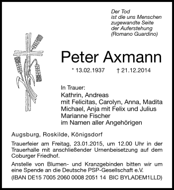 Traueranzeige von Peter Axmann von Neue Presse Coburg