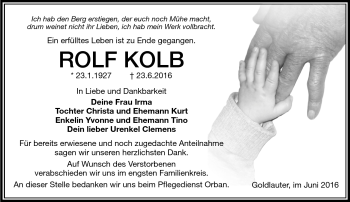 Traueranzeige von Rolf Kolb von Südthüringer Presse
