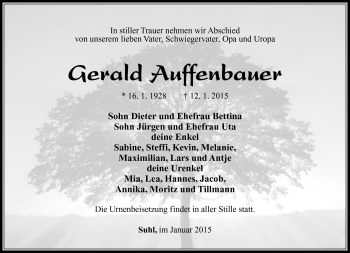 Traueranzeige von Gerald Auffenbauer von Südthüringer Presse