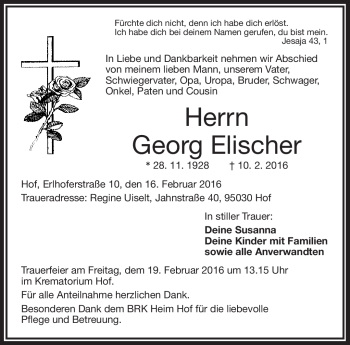 Traueranzeige von Georg Elischer von Frankenpost