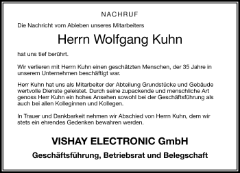 Traueranzeige von Wolfgang Kuhn von Frankenpost