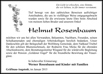 Traueranzeige von Helmut Rosenbaum von Südthüringer Presse