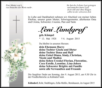 Traueranzeige von leni Landgraf von Südthüringer Presse