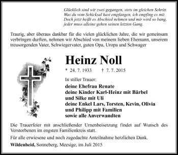 Traueranzeige von Heinz Noll von Südthüringer Presse