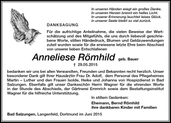 Traueranzeige von Anneliese Römhild von Südthüringer Presse