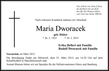 Traueranzeige von Maria Dworacek von Neue Presse Coburg