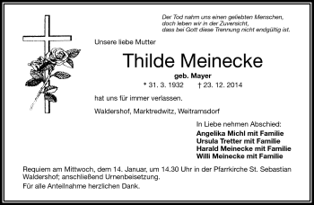 Traueranzeige von Thilde Meinecke von Frankenpost
