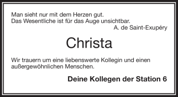 Traueranzeige von Christa  von Frankenpost
