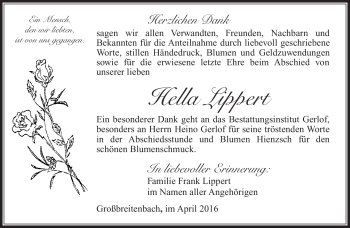 Traueranzeige von Hella Lippert von Südthüringer Presse