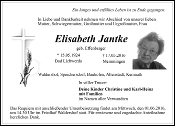 Traueranzeige von Elisabeth Jantke von Frankenpost