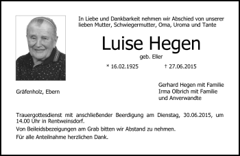 Traueranzeige von Luise Hegen von Neue Presse Coburg