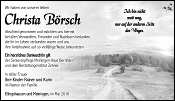 Traueranzeige von Christa Börsch von Südthüringer Presse