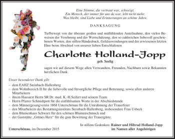 Traueranzeige von Charlotte Holland-Jopp von Südthüringer Presse
