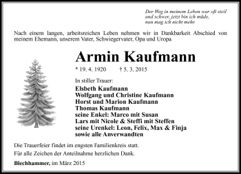 Traueranzeige von Armin Kaufmann von Südthüringer Presse