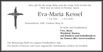 Traueranzeige von Eva-Maria Kessel von Frankenpost